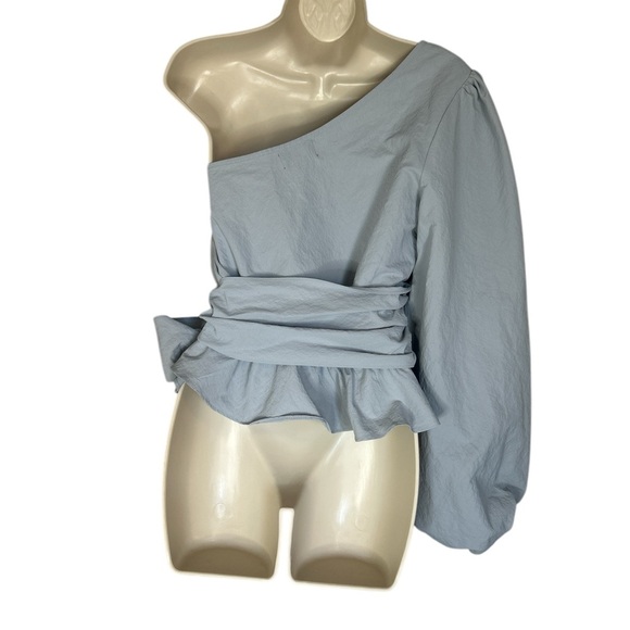 Vici One-Shoulder Blue Top with Tie Belt - Picture 3 of 7